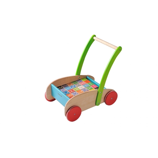 Слика на Дрвена количка со коцки (Букви, бои, форми)