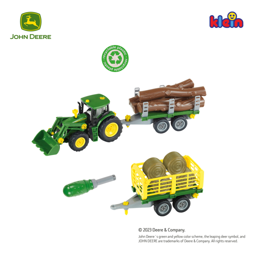 Слика на John Deere- Трактор со  приколка за дрва и сено, 2 во 1 , 1:24- Klein