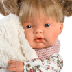 Слика на Кукла ЖОЕЛA, со бел елек и розов шал (со звуци) 38cm - Llorens Dolls