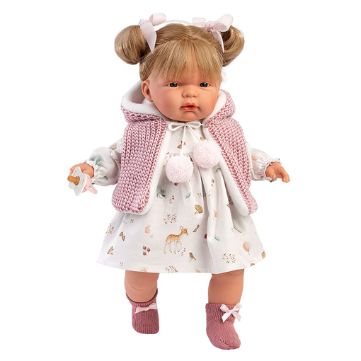 Слика на Кукла ЖОЕЛA, со плетен розов елек (со звуци) 38cm - Llorens Dolls