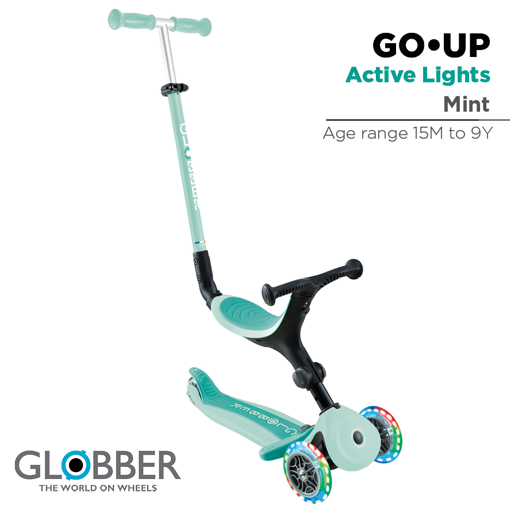 Слика на Тротинет со променлив изглед 3 во 1, GO UP Active Lights, склоплив (минт) - Globber