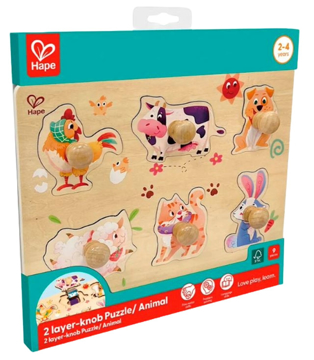 Прикажи детали за Дрвена сложувалка,  Животни од фармата - Hape Слика на Дрвена сложувалка,  Животни од фармата - Hape