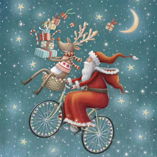 Слика на Новогодишна картичка, Дедо Мраз на својот велосипед- Pictura