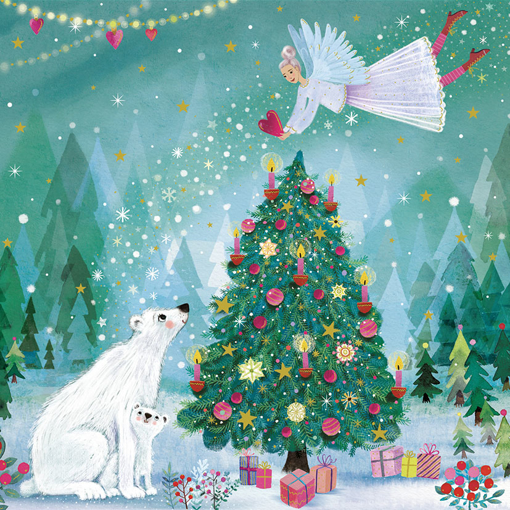 Слика на Новогодишна картичка- Мечињата, елката и самовилата - Pictura