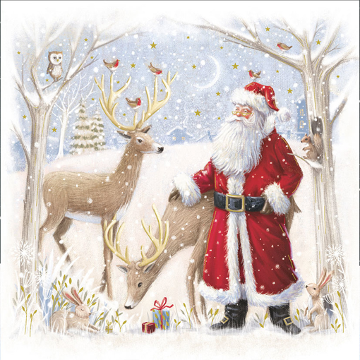 Слика на Новогодишна картичка, Дедо Мраз и ирвасите - Pictura