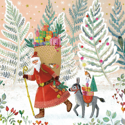 Слика на Новогодишна картичка, Дедо Мраз и магарето - Pictura