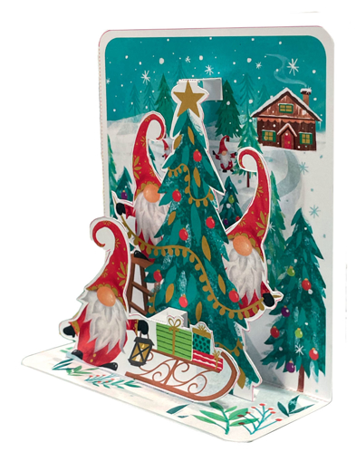 Слика на Новогодишна 3D мини картичка, Џуџињата ја китат елката  - Pictura