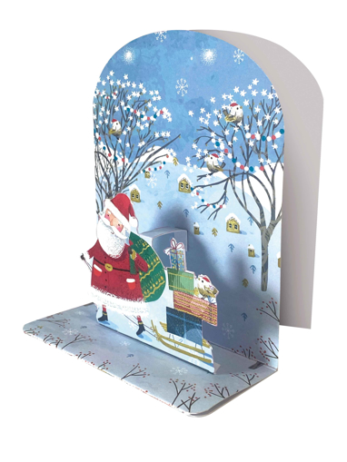 Слика на Новогодишна 3D мини картичка, Дедо Мраз и санкa- Pictura