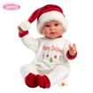 Слика на Бебе Leo со новогодишно капче и облека „Merry Christmas“ (се смее, плаче, вели мама и папа) 45 cm -  Llorens Dolls-