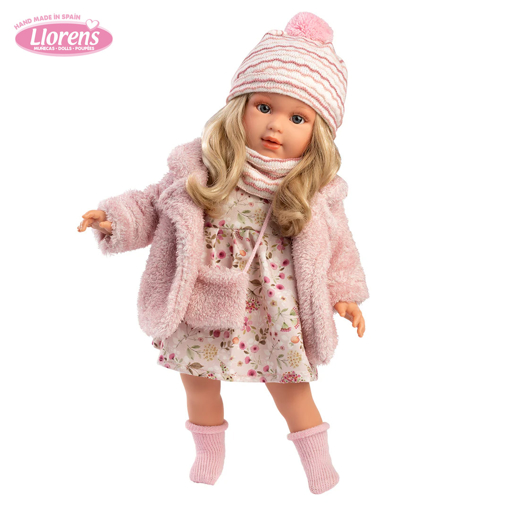 Слика на Кукла Lucia, со долга руса коса, розов капут и торбичка, 40cm (без звуци) - Llorens Dolls