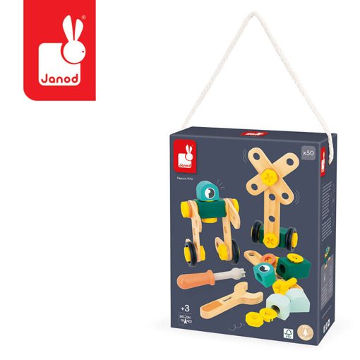 Слика на Кутија со 50 дрвени делови за склопување конструкции, Brico'Kids - Janod