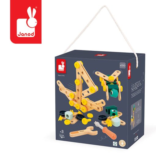 Слика на Кутија со 100 дрвени делови за склопување конструкции, Brico'Kids - Janod