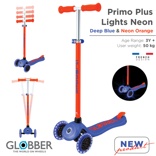 Слика на Тротинет PRIMO PLUS LIGHTS NEON (Сино-портокалов) - Globber
