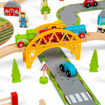 Слика на Дрвен железнички сет „Пат и Железница“ 90 парчиња – Road & Rail Train Set – Bigjigs Toys