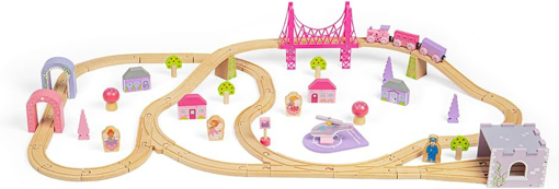 Слика на Дрвен железнички сет „Самовилски Град“ 75 парчиња– Fairy Town Train Set – Bigjigs Toys