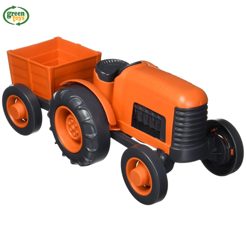 Слика на Портокалов трактор со приколка - Green Toys
