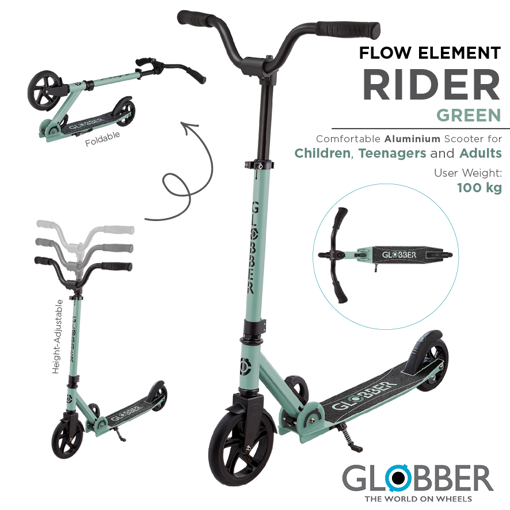 Слика на Тротинет FLOW RIDER со закривена Т-рачка (Зелен) - Globber