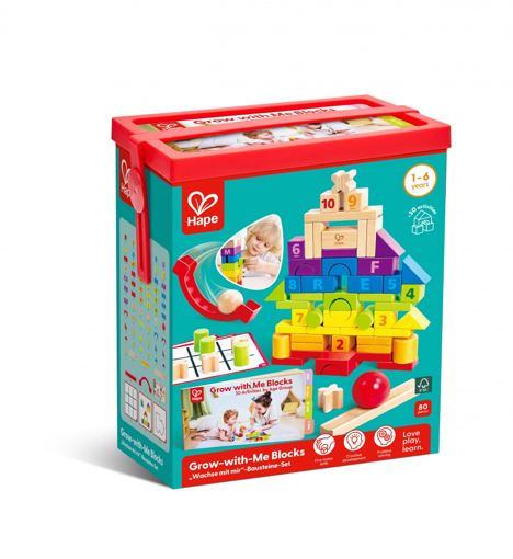 Слика на Grow-with-Me Дрвени КОЦКИ И ФОРМИ, 80 делови -  Hape
